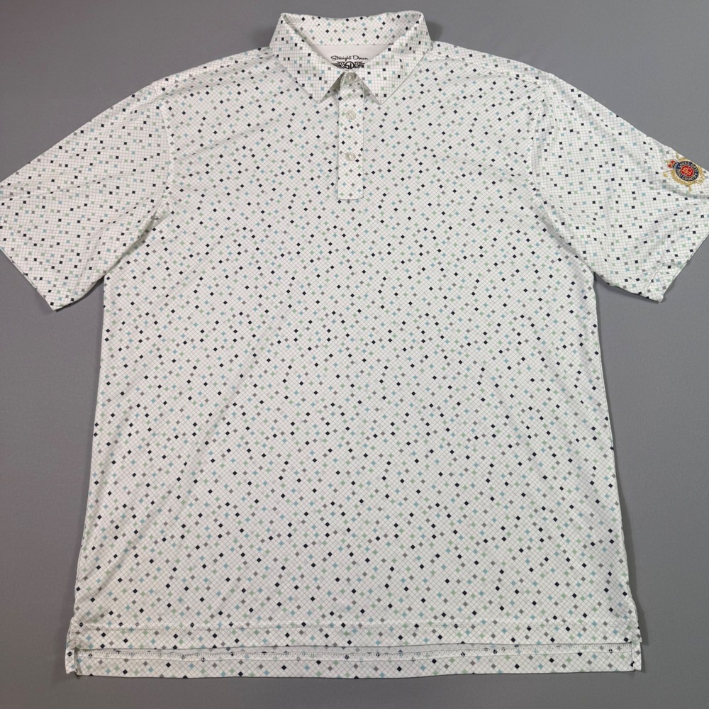 Straight Down Featherweight Golf Polo Shirt Mens XL White Geometric Performance